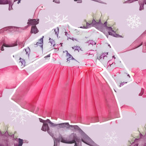Snowy Dino Tulle Dress